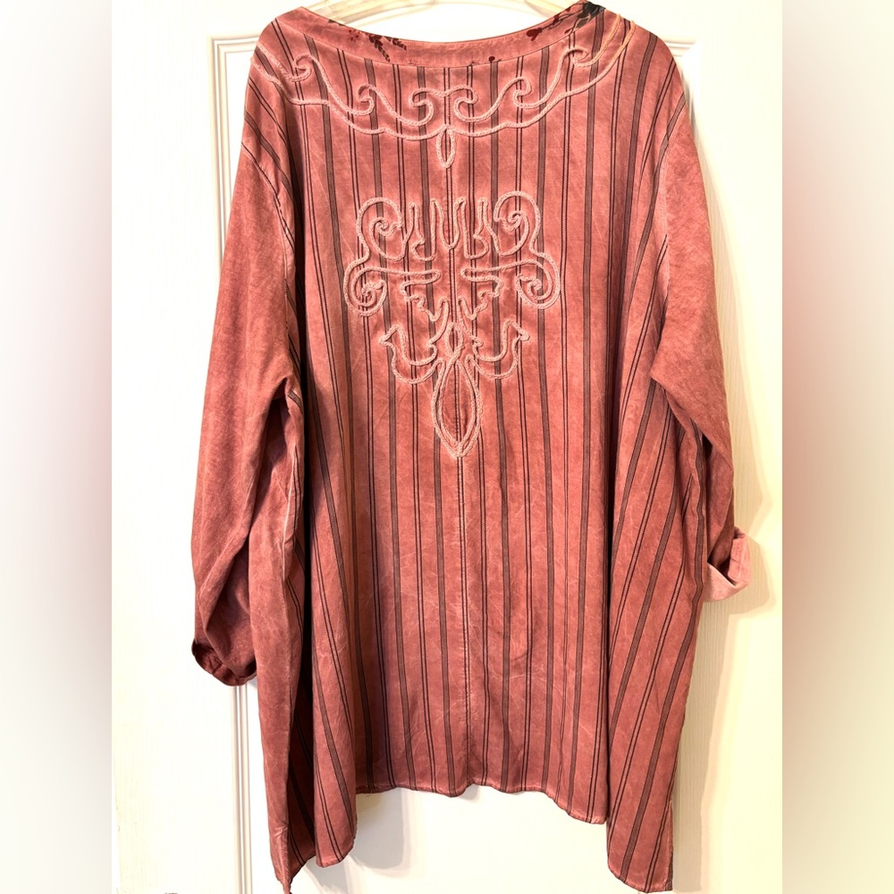 Ali Miles 3X Embroidered Pink Blouse shirt top Lagenlook Boho - Picture 5 of 14